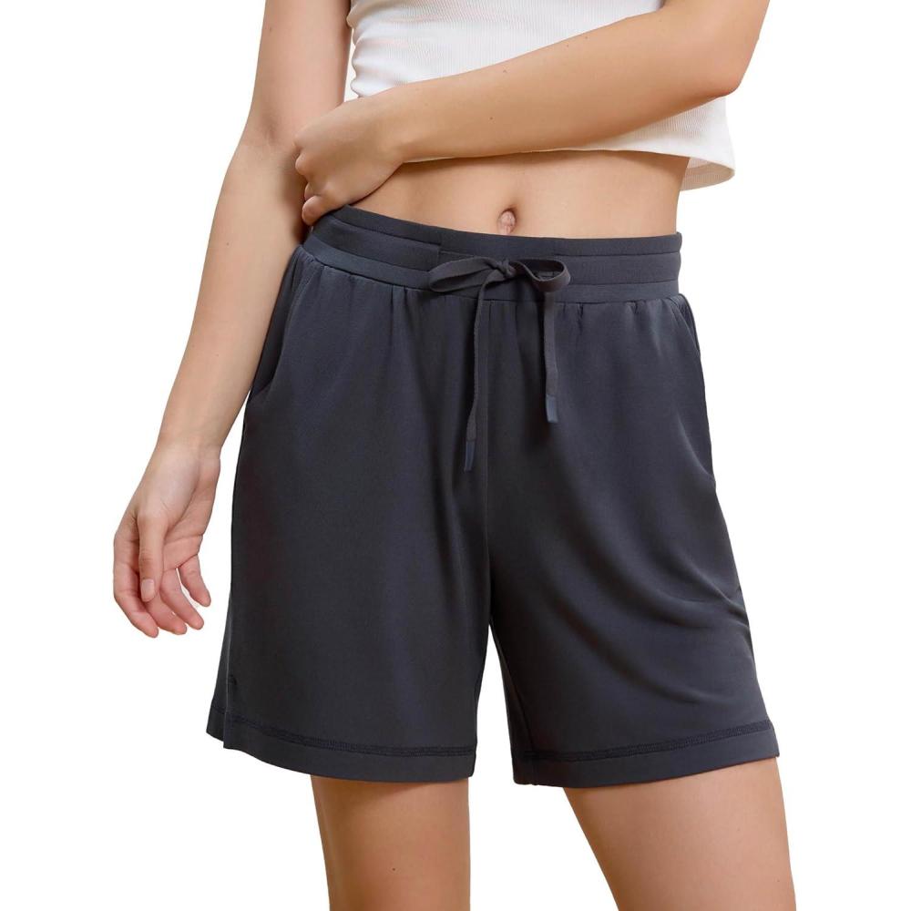 imageGYS Pajama Shorts for Women Bamboo Viscose Soft Comfy Lounge Pj Bottoms with PocketsBluish Grey