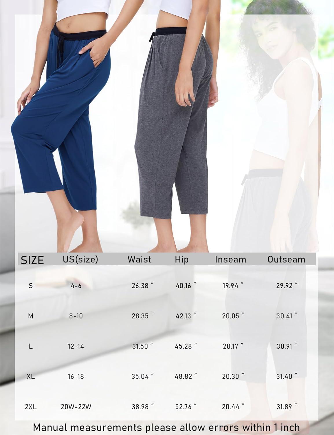 imageGYS Bamboo Viscose Capri Pajama Pants for Women Soft Summer Lounge Pants with PocketsBlack