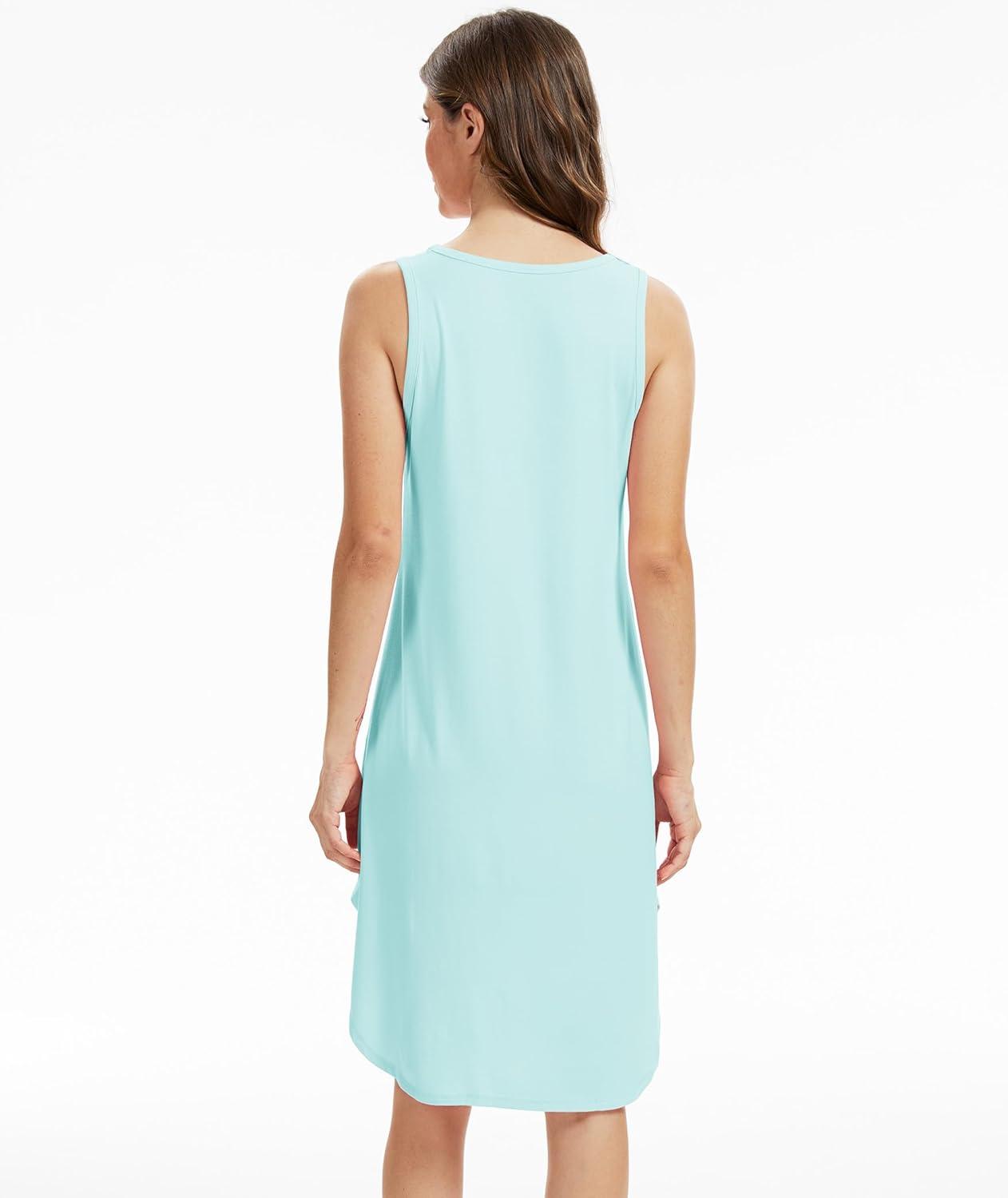 imageGYS Bamboo Viscose Sleeveless Nightgowns for Women Soft Tank Top Sleep Shirt Lightweight Sleepwear Comfy Nightdress PajamasAqua