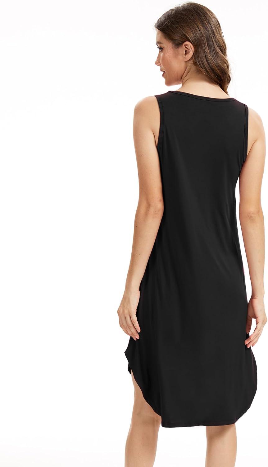 imageGYS Bamboo Viscose Sleeveless Nightgowns for Women Soft Tank Top Sleep Shirt Lightweight Sleepwear Comfy Nightdress PajamasBlack