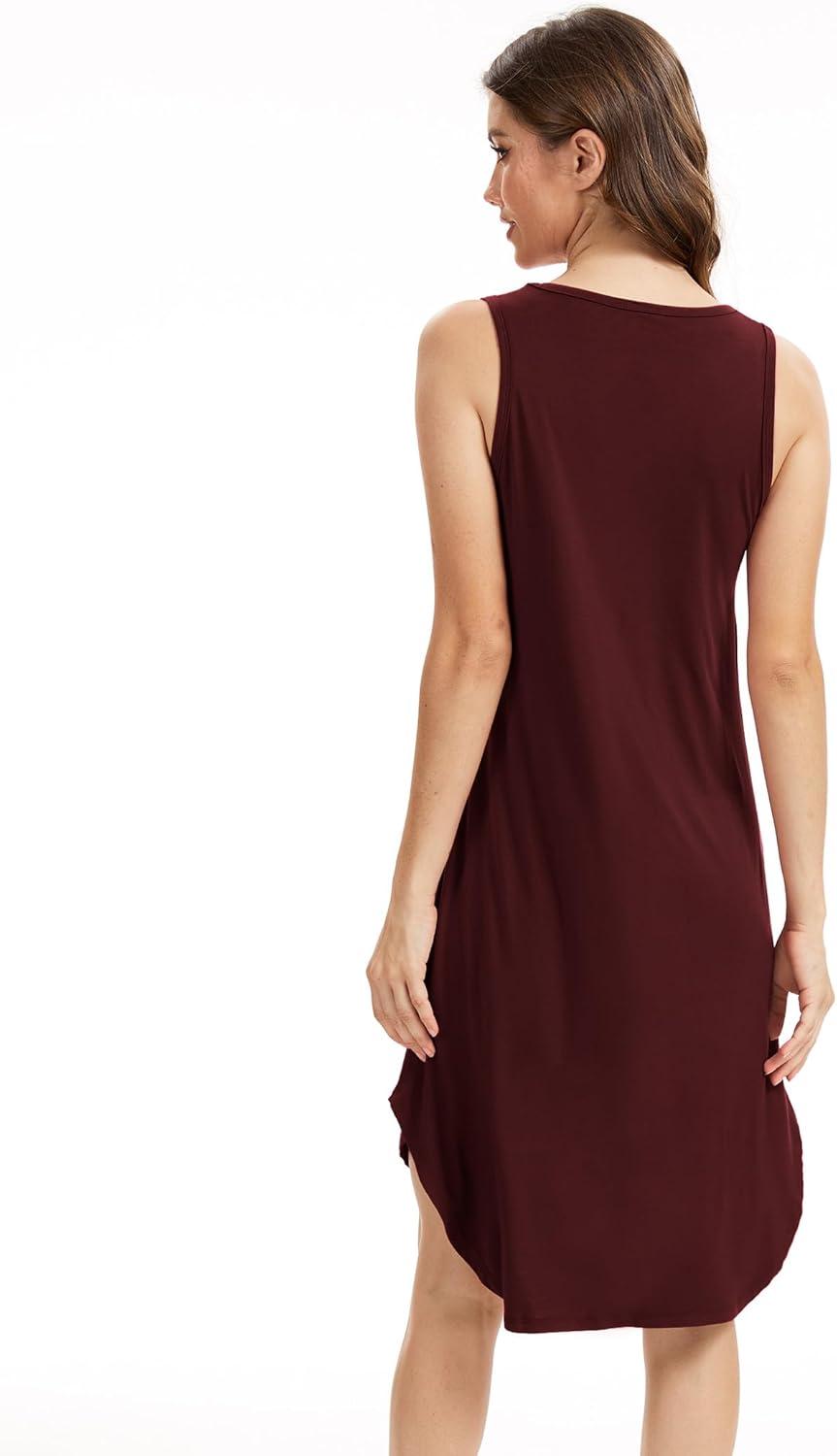 imageGYS Bamboo Viscose Sleeveless Nightgowns for Women Soft Tank Top Sleep Shirt Lightweight Sleepwear Comfy Nightdress PajamasFicus Red