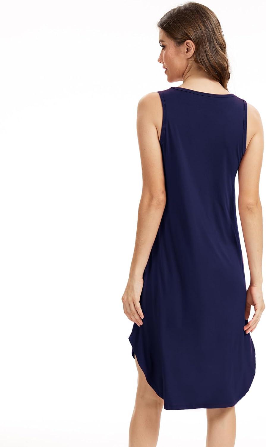 imageGYS Bamboo Viscose Sleeveless Nightgowns for Women Soft Tank Top Sleep Shirt Lightweight Sleepwear Comfy Nightdress PajamasNavy