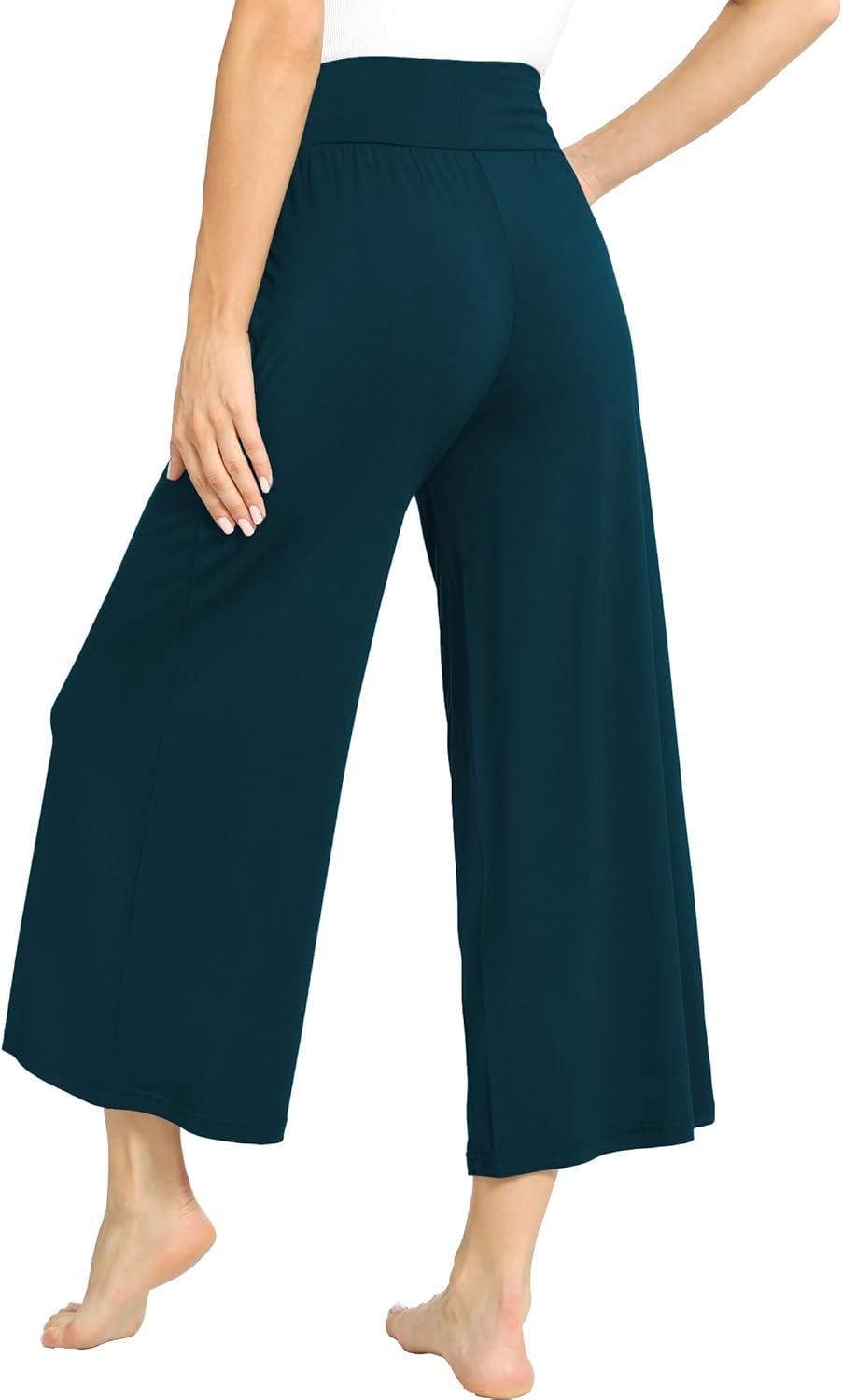 imageGYS Bamboo Viscose Wide Leg Palazzo Cropped Pants High Waist Capris CloudSoft Pajama Pants with Pockets Flowy Yoga PantsInk Blue