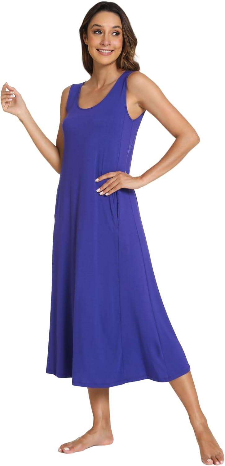 imageGYS Sleeveless Nightgowns for Women Soft Bamboo Viscose Night Shirts Tank Sleepwear with Pockets Long Sleep DressBlue Violet