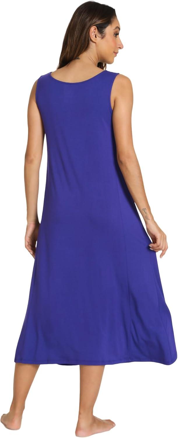 imageGYS Sleeveless Nightgowns for Women Soft Bamboo Viscose Night Shirts Tank Sleepwear with Pockets Long Sleep DressBlue Violet