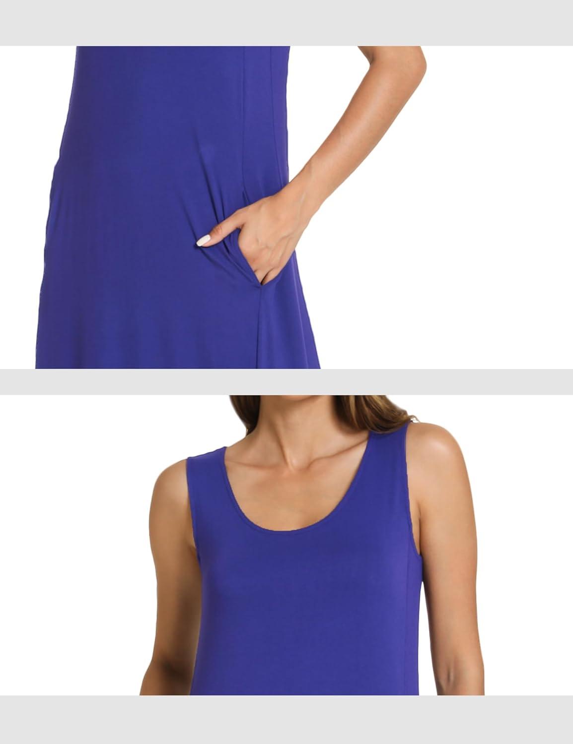 imageGYS Sleeveless Nightgowns for Women Soft Bamboo Viscose Night Shirts Tank Sleepwear with Pockets Long Sleep DressBlue Violet