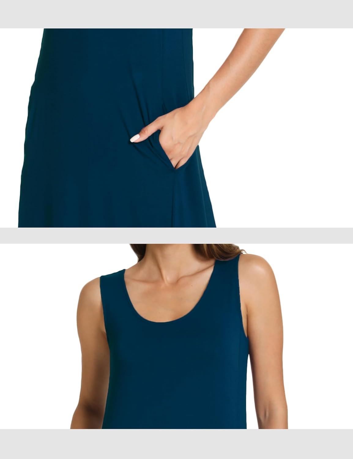 imageGYS Sleeveless Nightgowns for Women Soft Bamboo Viscose Night Shirts Tank Sleepwear with Pockets Long Sleep DressInk Blue