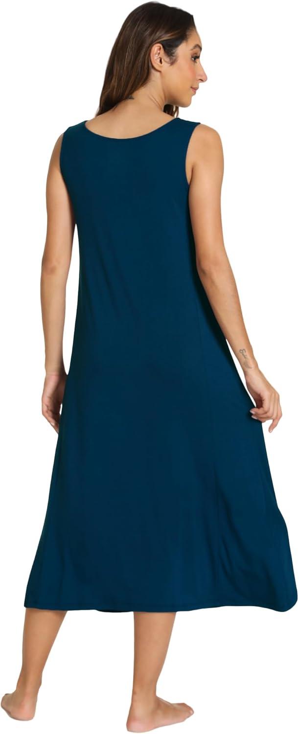 imageGYS Sleeveless Nightgowns for Women Soft Bamboo Viscose Night Shirts Tank Sleepwear with Pockets Long Sleep DressInk Blue