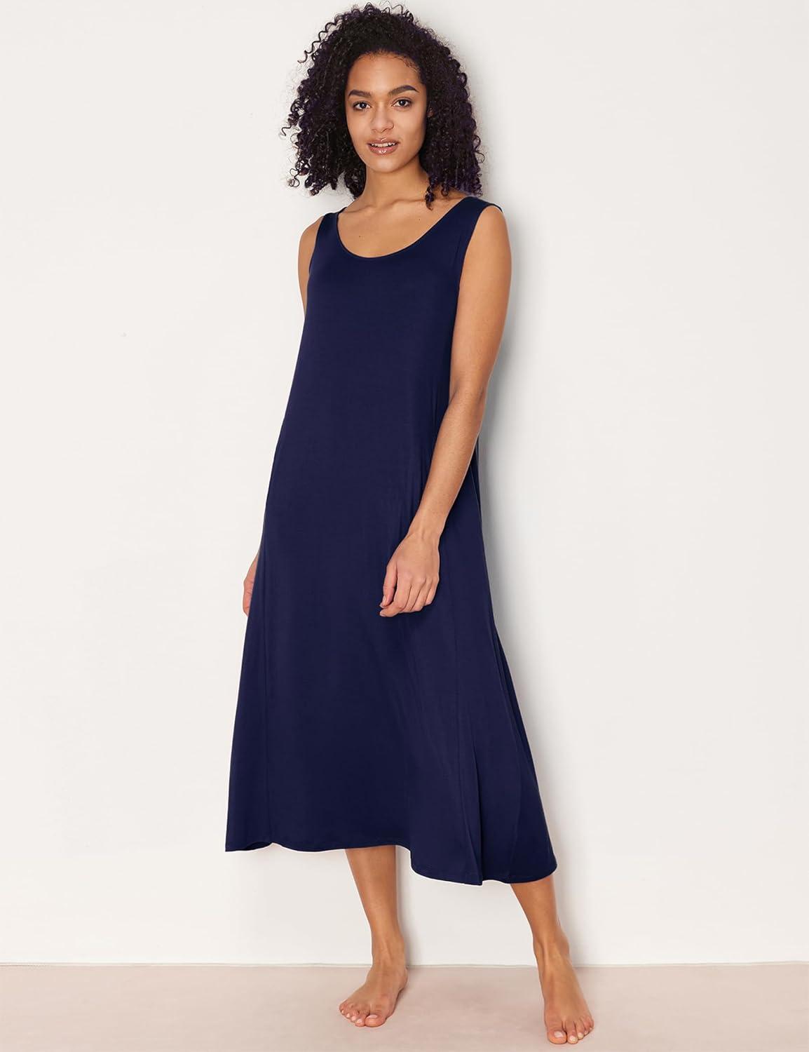 imageGYS Sleeveless Nightgowns for Women Soft Bamboo Viscose Night Shirts Tank Sleepwear with Pockets Long Sleep DressNavy