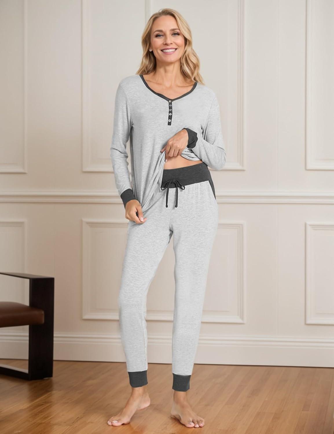 imageGYS Viscose from Bamboo Pajama Sets for Women Long Sleeve Sleepwear Soft Christmas Pjs Lounge SetsLight Heather Grey