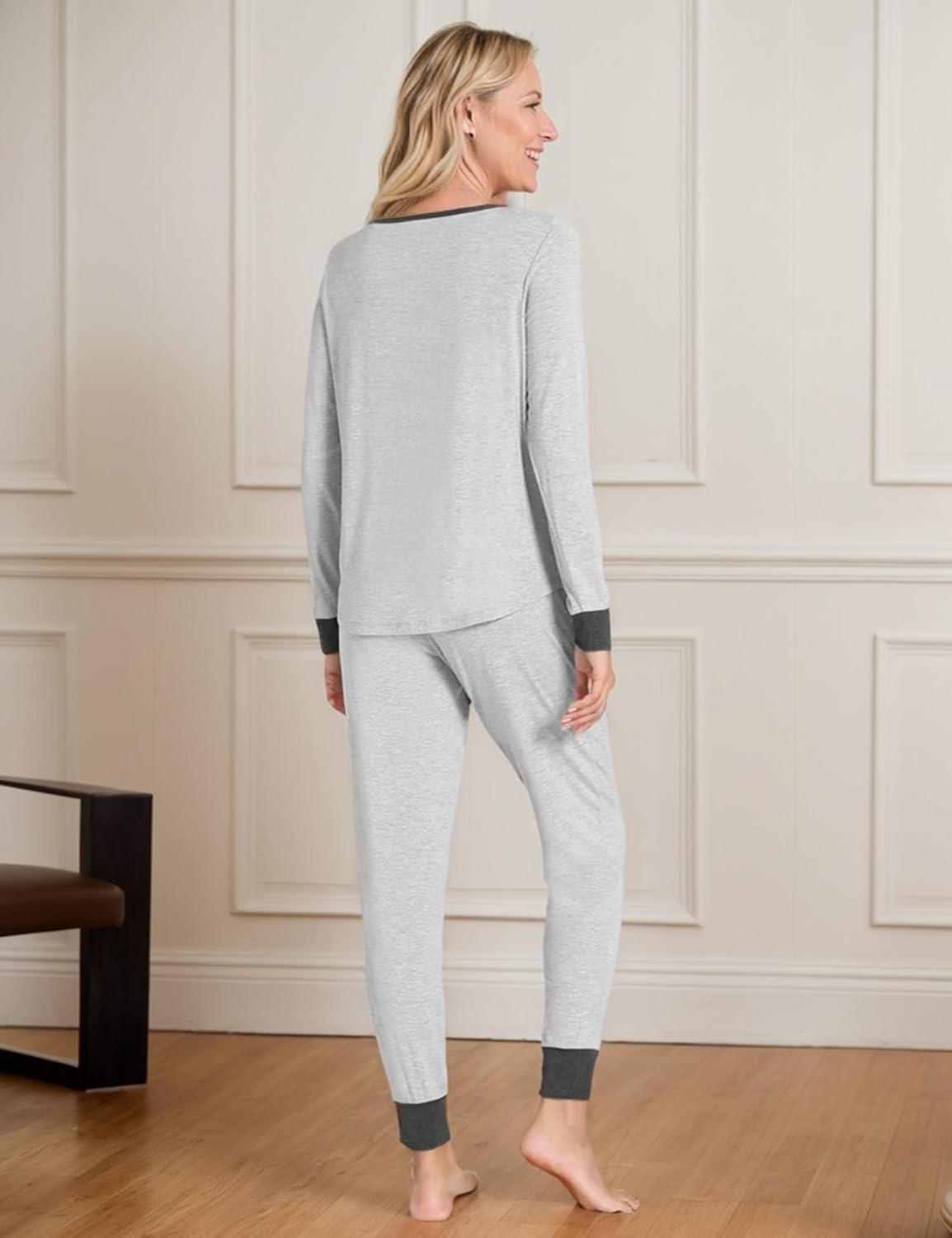imageGYS Viscose from Bamboo Pajama Sets for Women Long Sleeve Sleepwear Soft Christmas Pjs Lounge SetsLight Heather Grey
