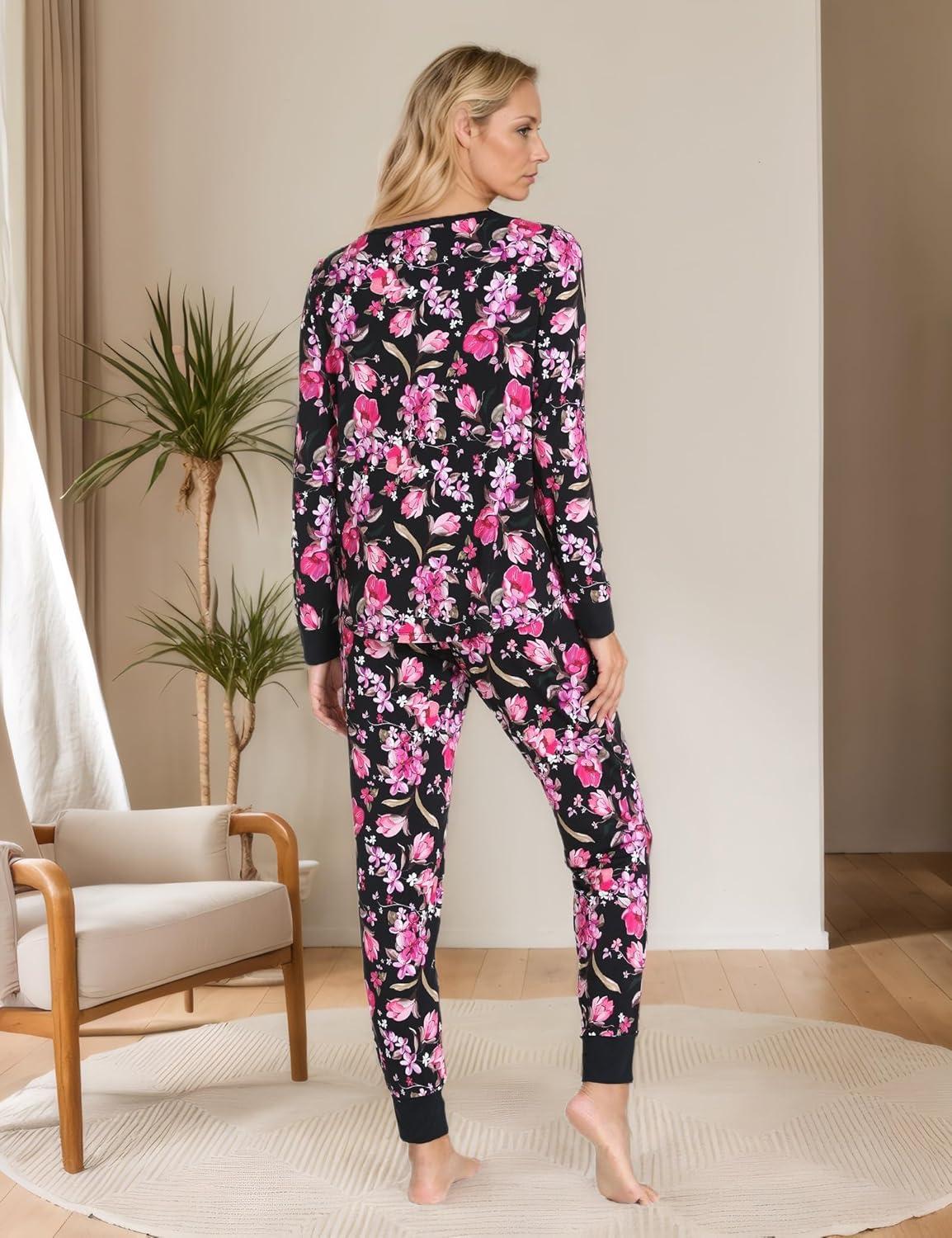 imageGYS Viscose from Bamboo Pajama Sets for Women Long Sleeve Sleepwear Soft Christmas Pjs Lounge SetsMagnolia