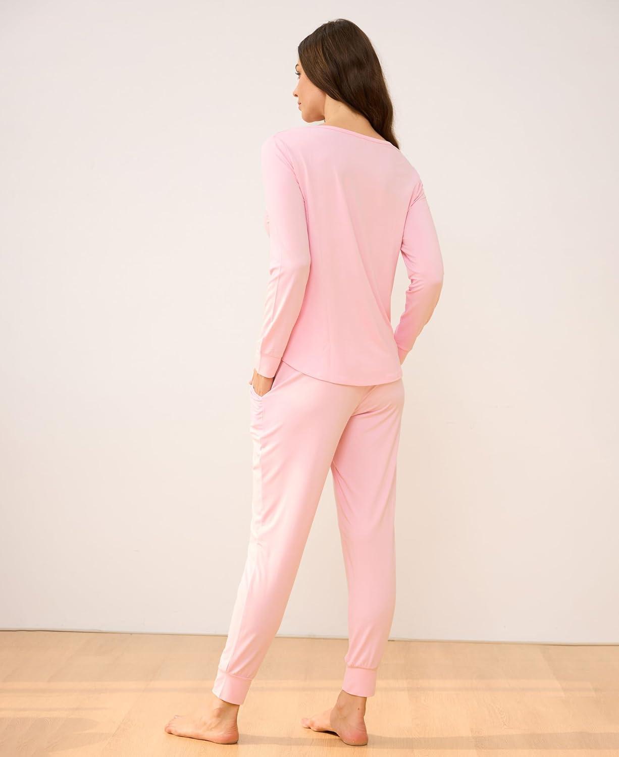 imageGYS Viscose from Bamboo Pajama Sets for Women Long Sleeve Sleepwear Soft Christmas Pjs Lounge SetsPink