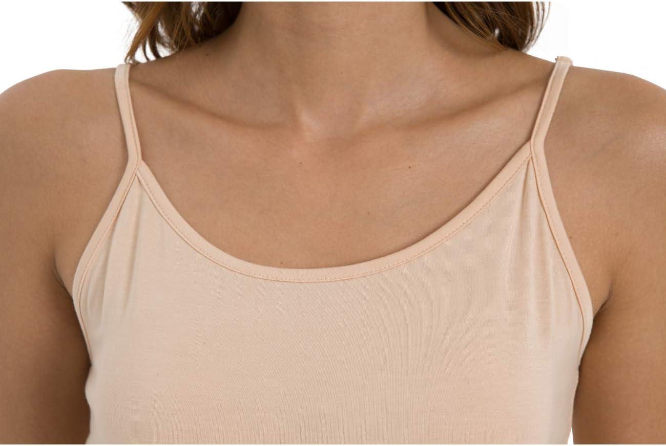 imageGYS Womens Bamboo Viscose Camisole Undershirt Adjustable Spaghetti Strap Layering Tank TopBeige