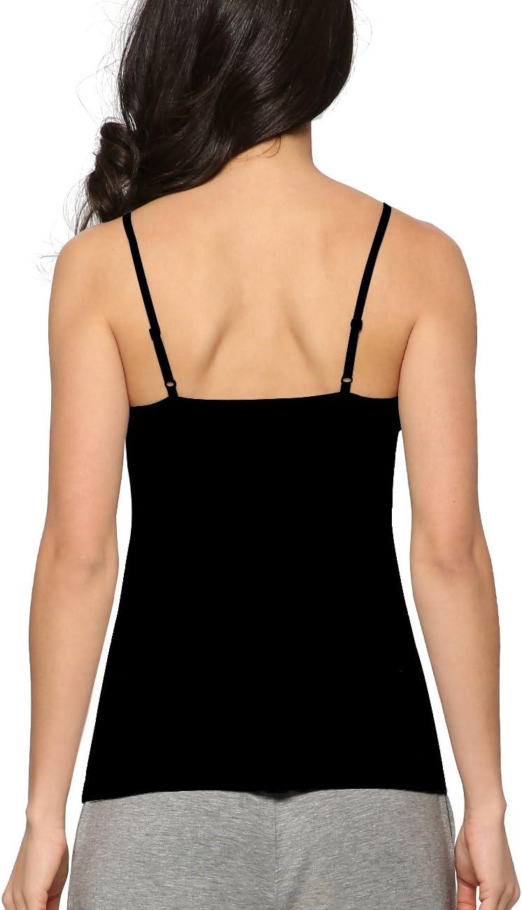 imageGYS Womens Bamboo Viscose Camisole Undershirt Adjustable Spaghetti Strap Layering Tank TopBlack