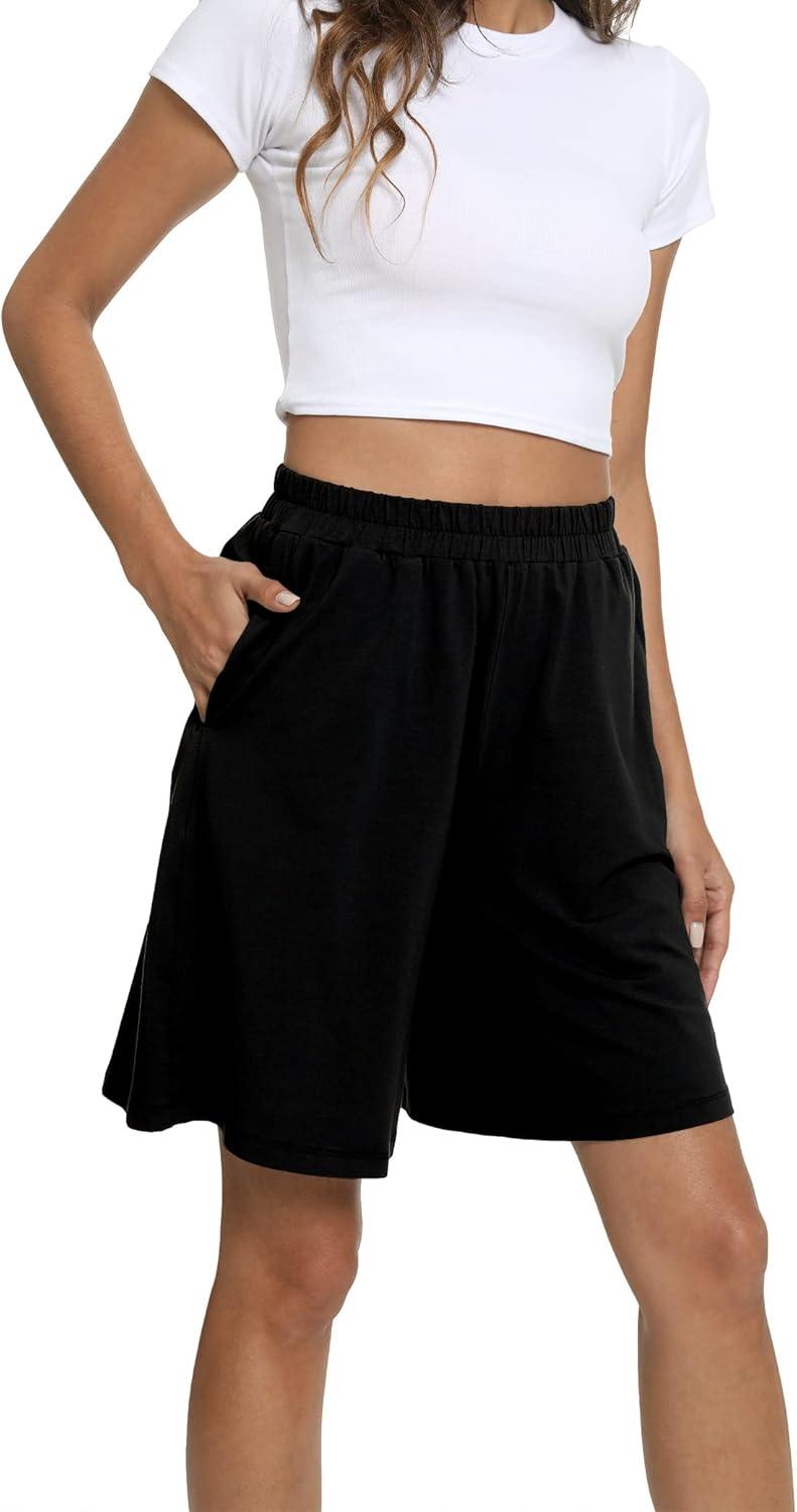 imageGYS Womens Bamboo Viscose Pajama Shorts Super Soft Sleep Shorts with Pockets amp Elastic WaistBlack