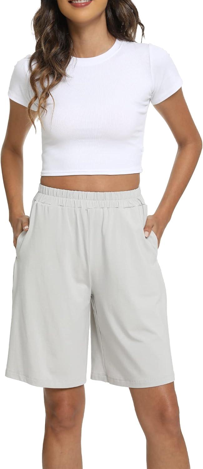 imageGYS Womens Bamboo Viscose Pajama Shorts Super Soft Sleep Shorts with Pockets amp Elastic WaistLight Grey