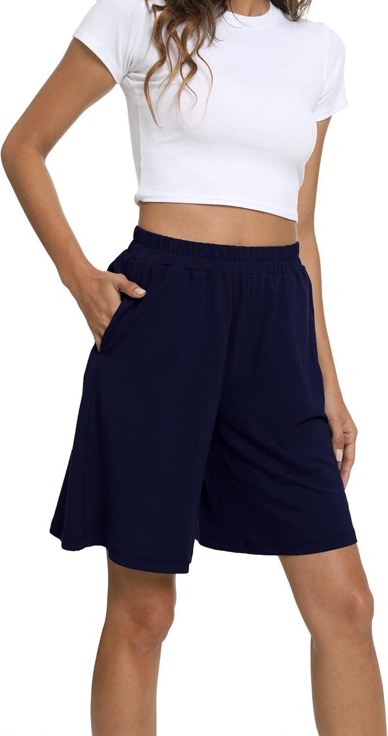 imageGYS Womens Bamboo Viscose Pajama Shorts Super Soft Sleep Shorts with Pockets amp Elastic WaistNavy
