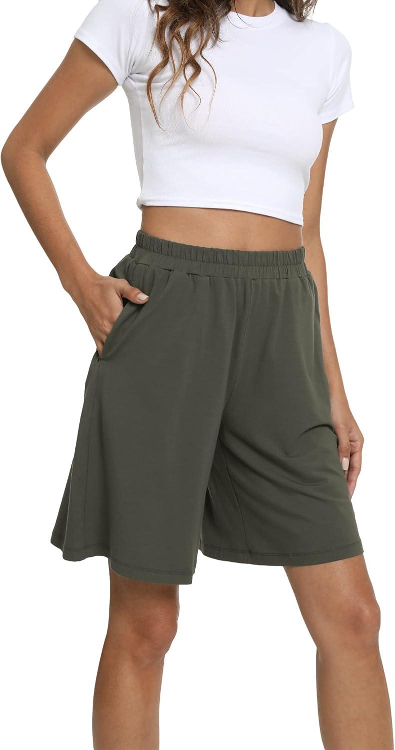 imageGYS Womens Bamboo Viscose Pajama Shorts Super Soft Sleep Shorts with Pockets amp Elastic WaistOlive