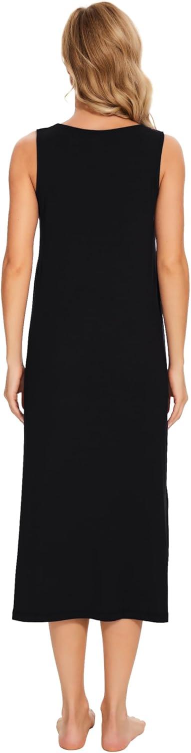 imageGYS Womens Bamboo Viscose Sleeveless Long NightgownsBlack