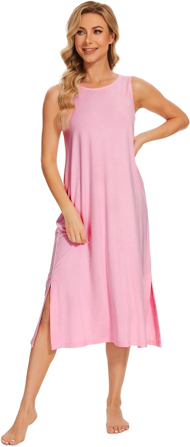 imageGYS Womens Bamboo Viscose Sleeveless Long NightgownsPink