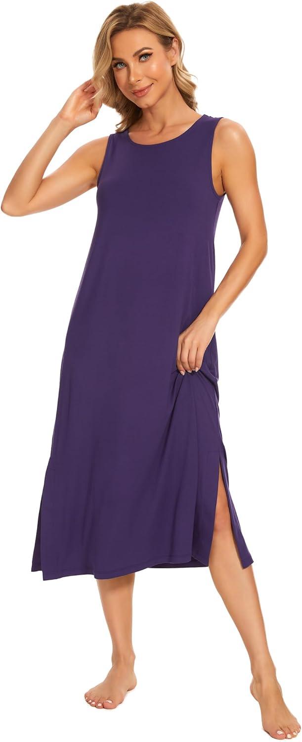 imageGYS Womens Bamboo Viscose Sleeveless Long NightgownsPurple