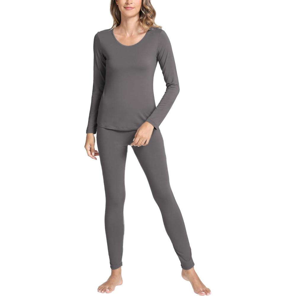 imageGYS Bamboo Viscose Long Johns Sets Thermal Underwear for Women Long Sleeve Base LayerDark Grey