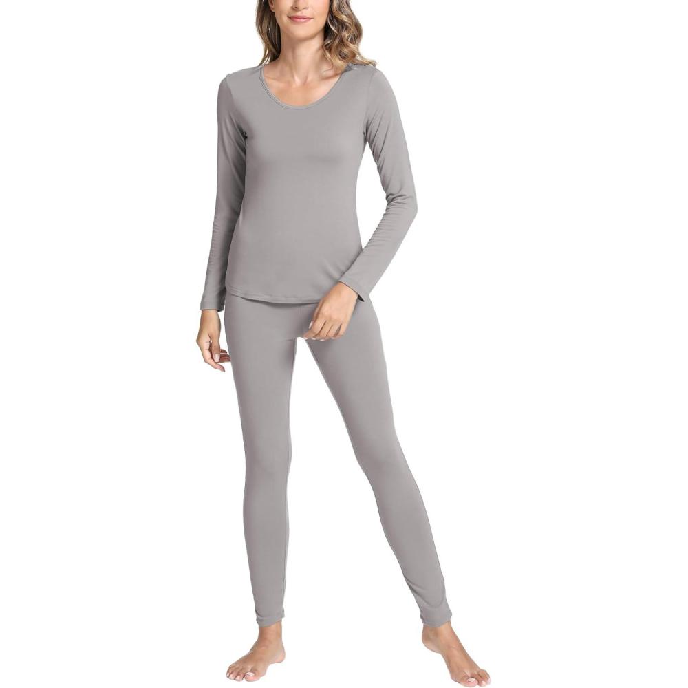 imageGYS Bamboo Viscose Long Johns Sets Thermal Underwear for Women Long Sleeve Base LayerGrey