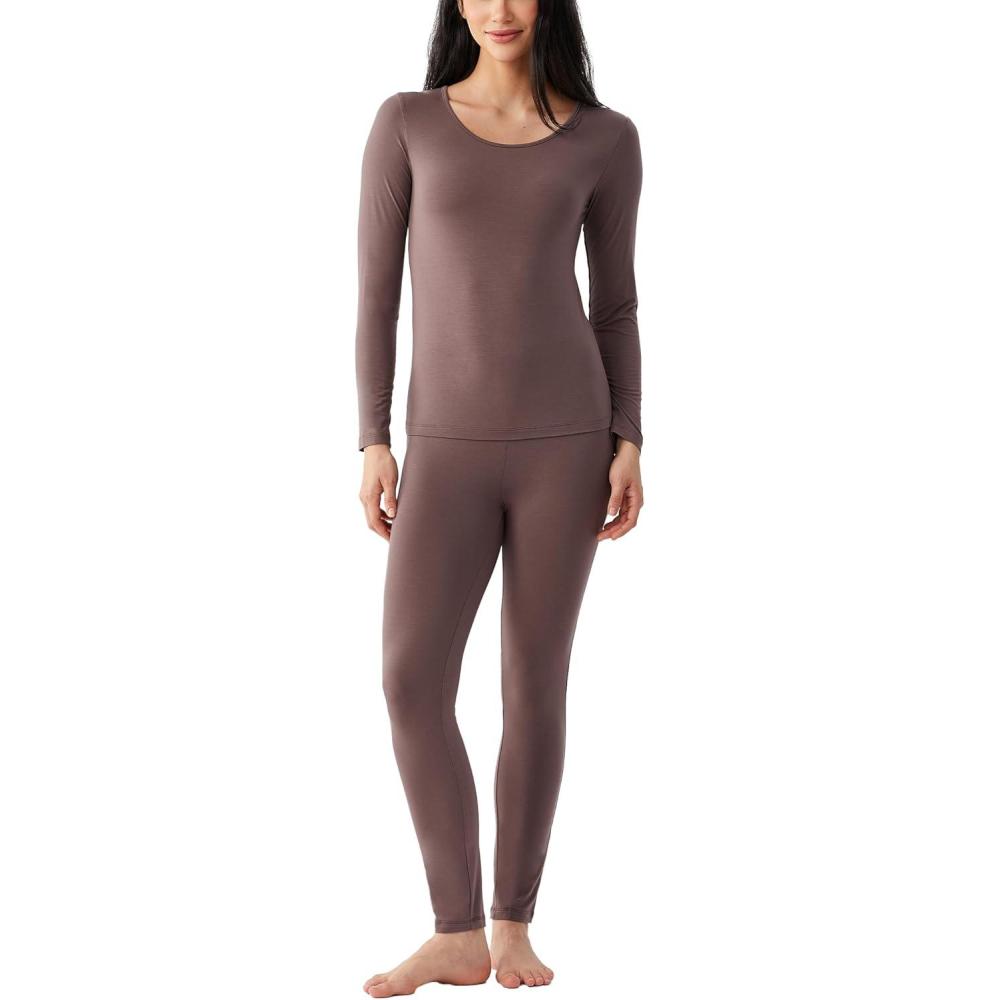 imageGYS Bamboo Viscose Long Johns Sets Thermal Underwear for Women Long Sleeve Base LayerKhaki