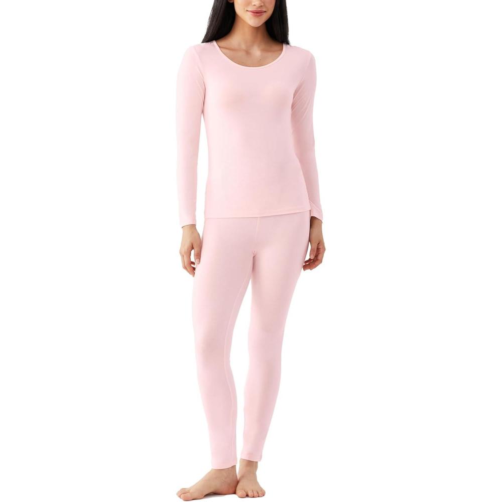 imageGYS Bamboo Viscose Long Johns Sets Thermal Underwear for Women Long Sleeve Base LayerPink