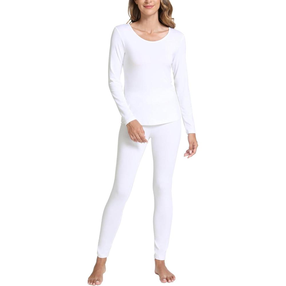 imageGYS Bamboo Viscose Long Johns Sets Thermal Underwear for Women Long Sleeve Base LayerWhite