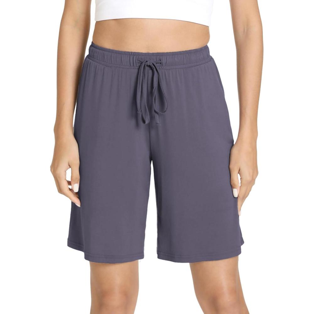 imageGYS Bamboo Viscose Pajama Shorts for Women Soft Summer Sleep Shorts with PocketsDark Grey