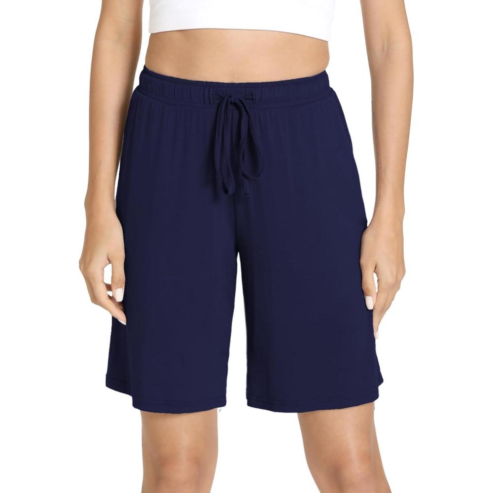 imageGYS Bamboo Viscose Pajama Shorts for Women Soft Summer Sleep Shorts with PocketsNavy