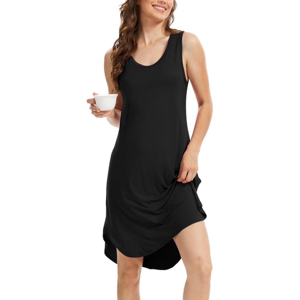 imageGYS Bamboo Viscose Sleeveless Nightgowns for Women Soft Tank Top Sleep Shirt Lightweight Sleepwear Comfy Nightdress PajamasBlack