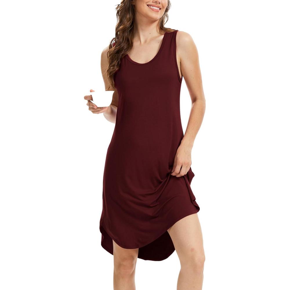 imageGYS Bamboo Viscose Sleeveless Nightgowns for Women Soft Tank Top Sleep Shirt Lightweight Sleepwear Comfy Nightdress PajamasFicus Red