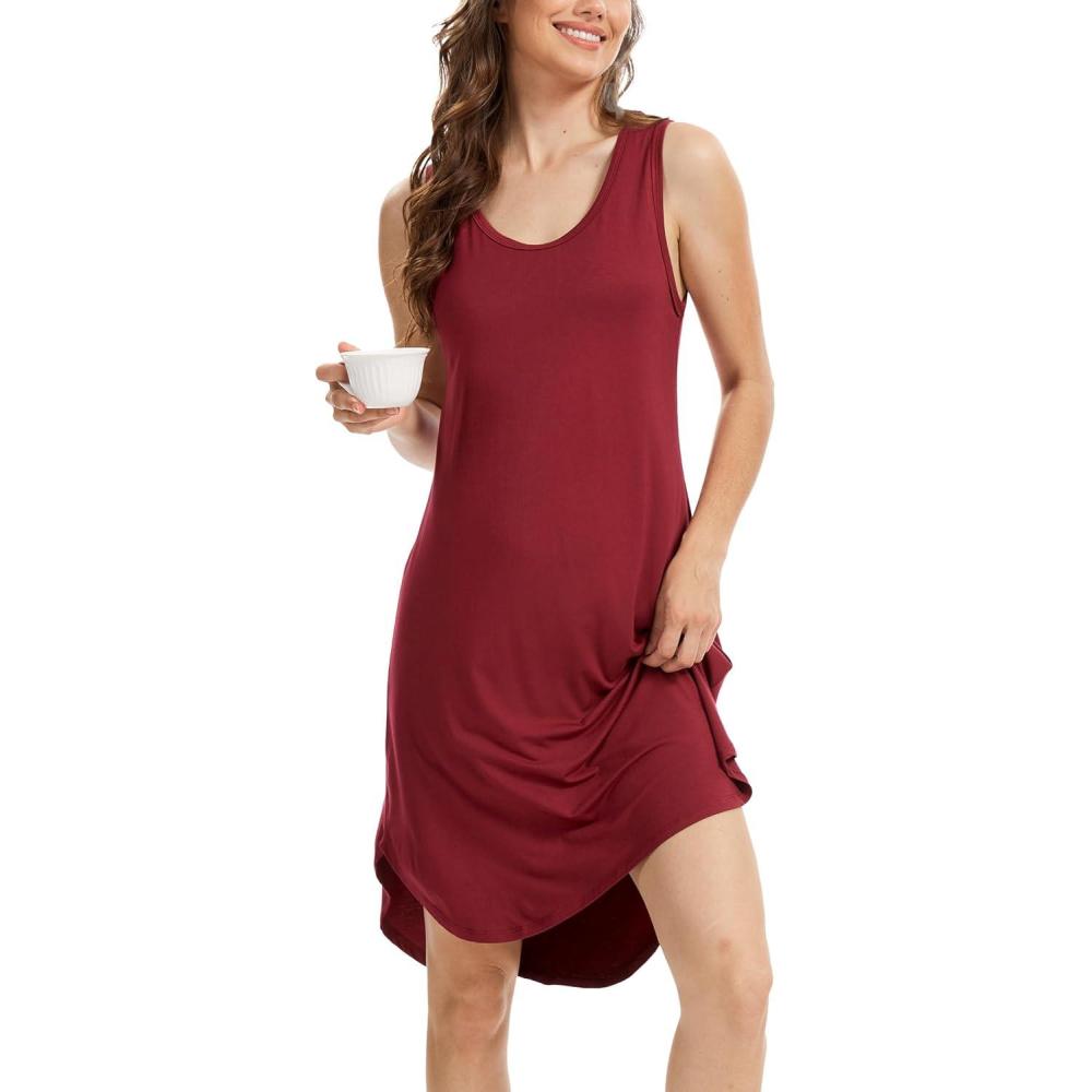 imageGYS Bamboo Viscose Sleeveless Nightgowns for Women Soft Tank Top Sleep Shirt Lightweight Sleepwear Comfy Nightdress PajamasWine