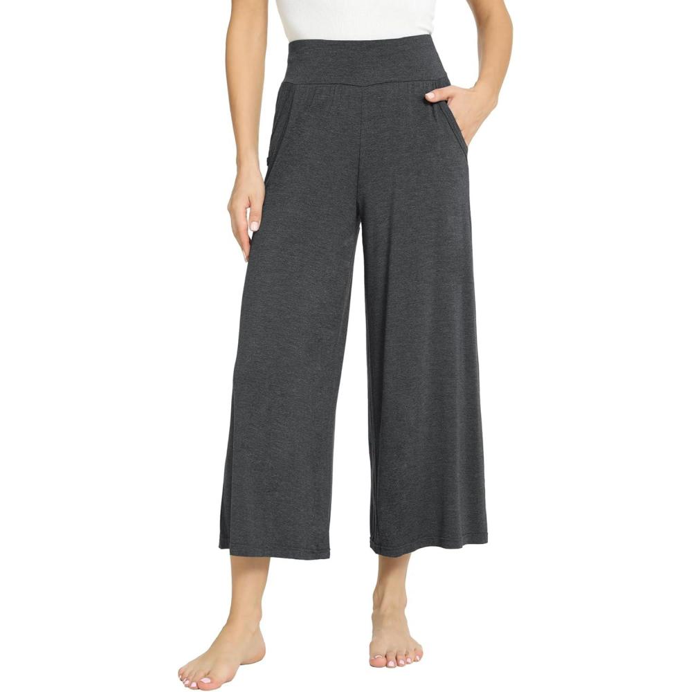 imageGYS Bamboo Viscose Wide Leg Palazzo Cropped Pants High Waist Capris CloudSoft Pajama Pants with Pockets Flowy Yoga PantsDark Grey