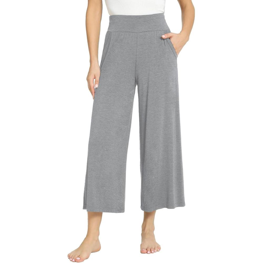 imageGYS Bamboo Viscose Wide Leg Palazzo Cropped Pants High Waist Capris CloudSoft Pajama Pants with Pockets Flowy Yoga PantsHeather Grey