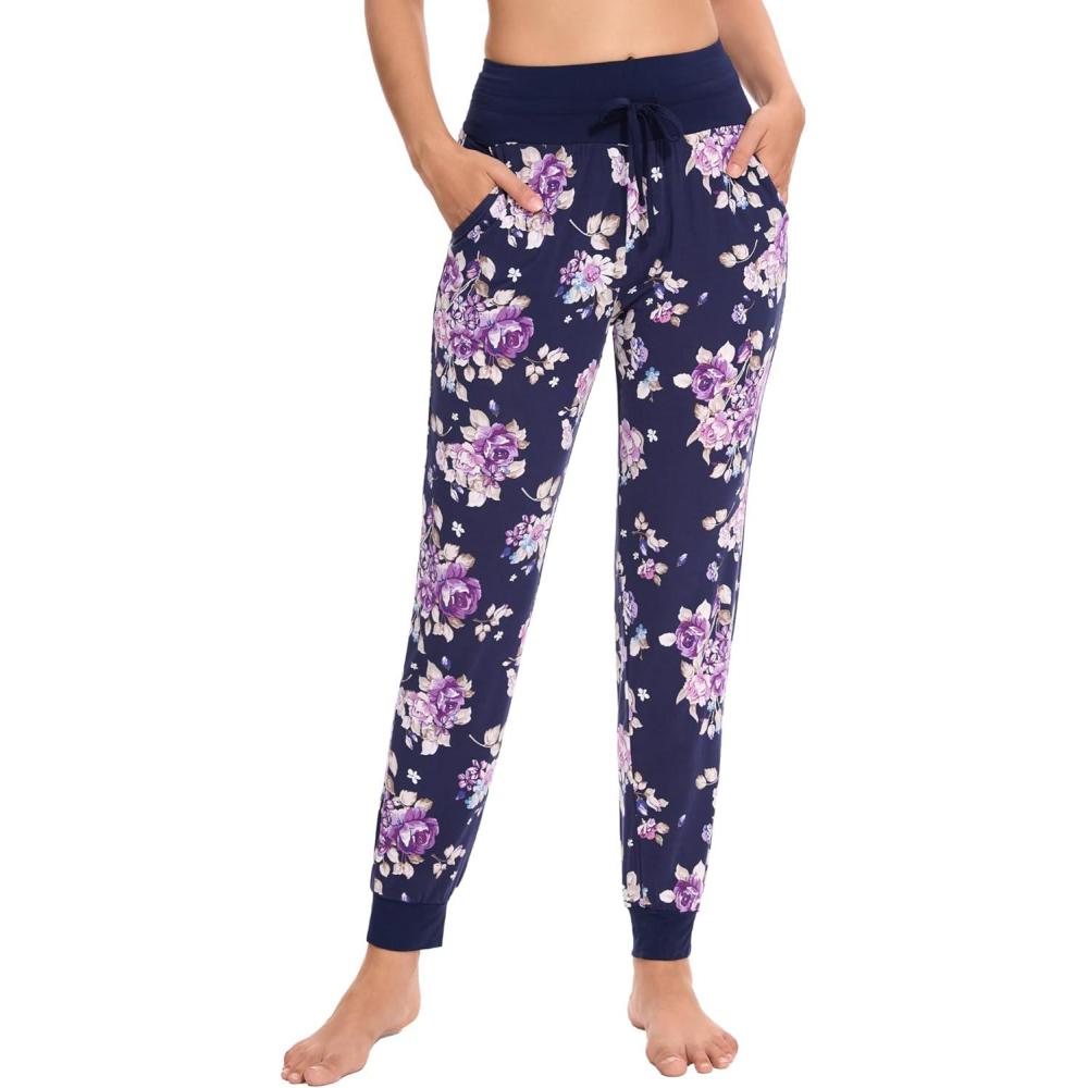 imageGYS Bamboo Viscose Women Pajama Pants Drawstring Waistband Jogger Pants with Pockets