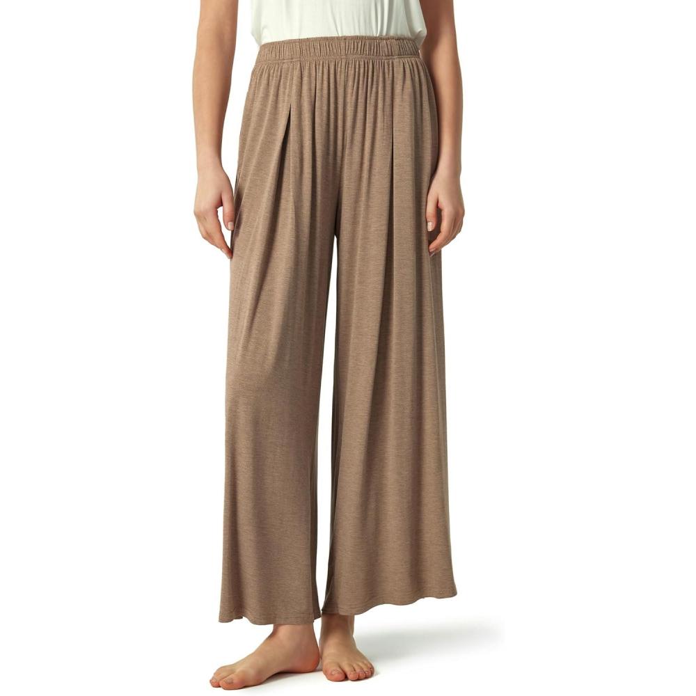 imageGYS Bamboo Viscose Womens Pajama Bottoms Wide Leg Lounge Pants with PocketsCamel