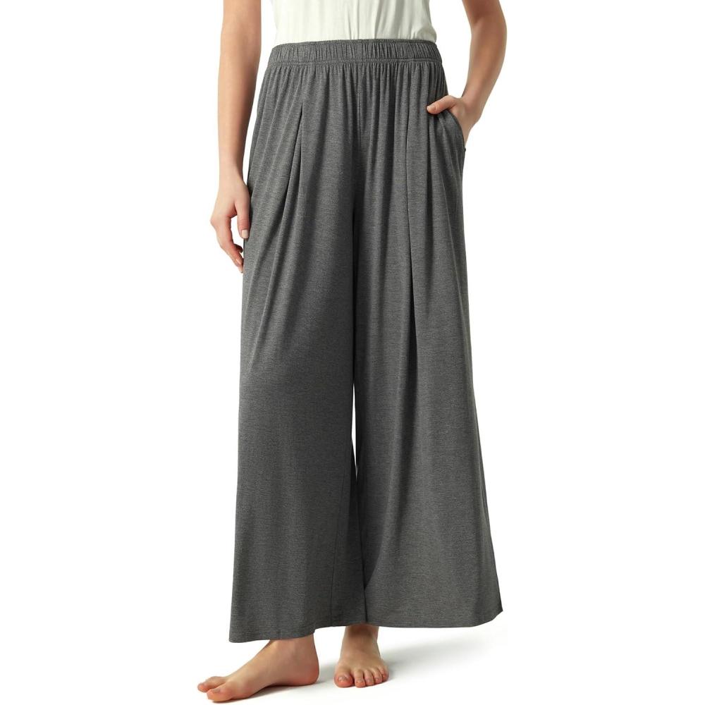imageGYS Bamboo Viscose Womens Pajama Bottoms Wide Leg Lounge Pants with PocketsDark Heather Grey