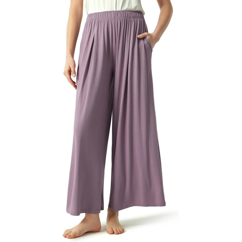 imageGYS Bamboo Viscose Womens Pajama Bottoms Wide Leg Lounge Pants with PocketsViolet