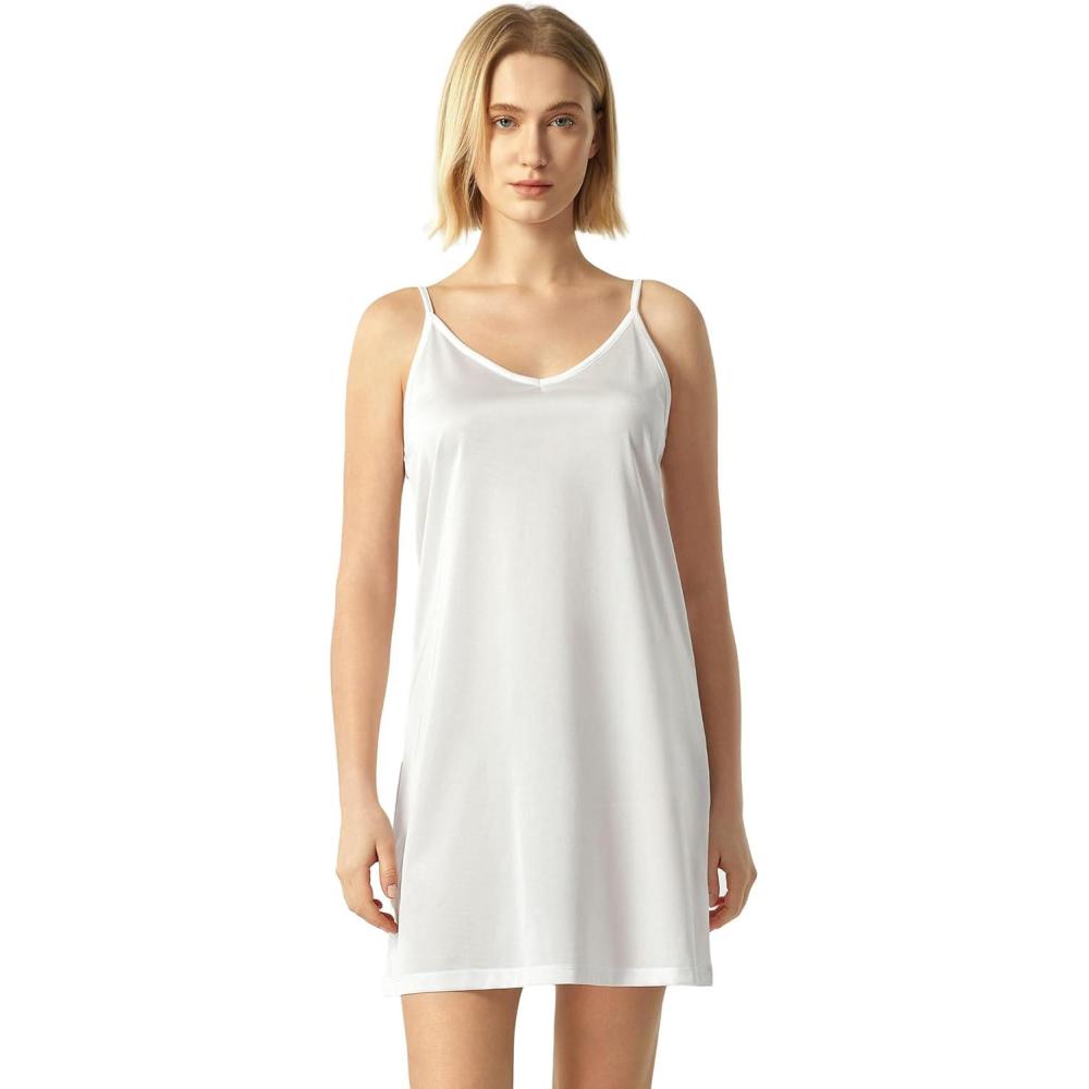 imageGYS Full Slip for Women Under Dress Non Cling AntiStatic Adjustable Spaghetti Strap Basic Cami Slip DressWhite