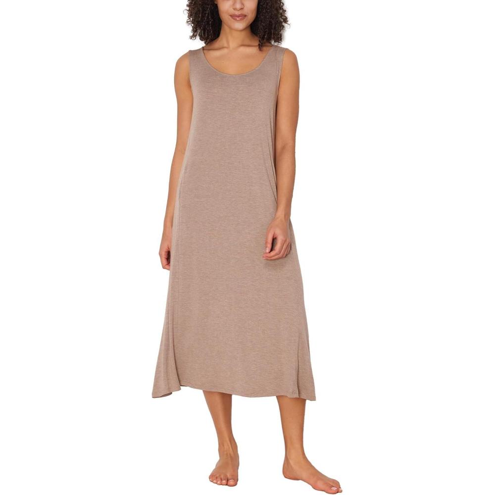 imageGYS Sleeveless Nightgowns for Women Soft Bamboo Viscose Night Shirts Tank Sleepwear with Pockets Long Sleep DressCamel