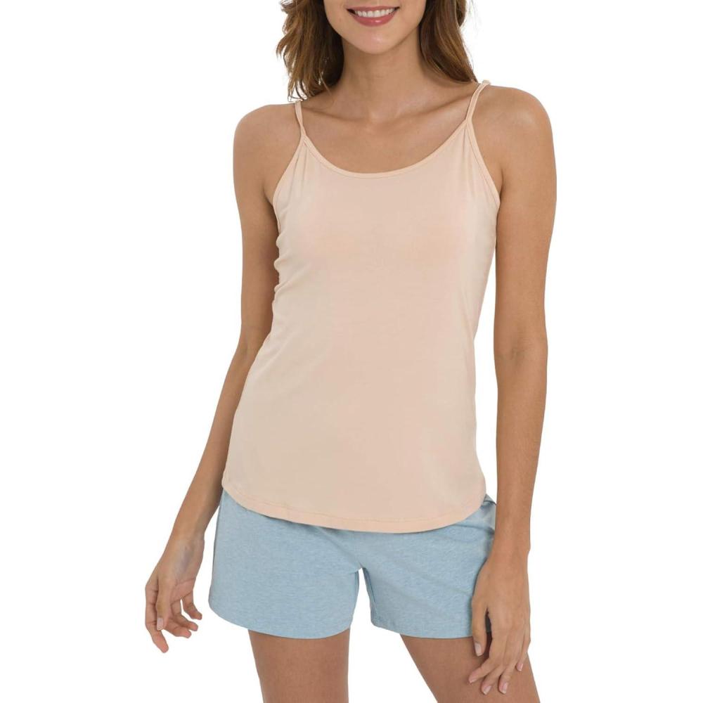 imageGYS Womens Bamboo Viscose Camisole Undershirt Adjustable Spaghetti Strap Layering Tank TopBeige