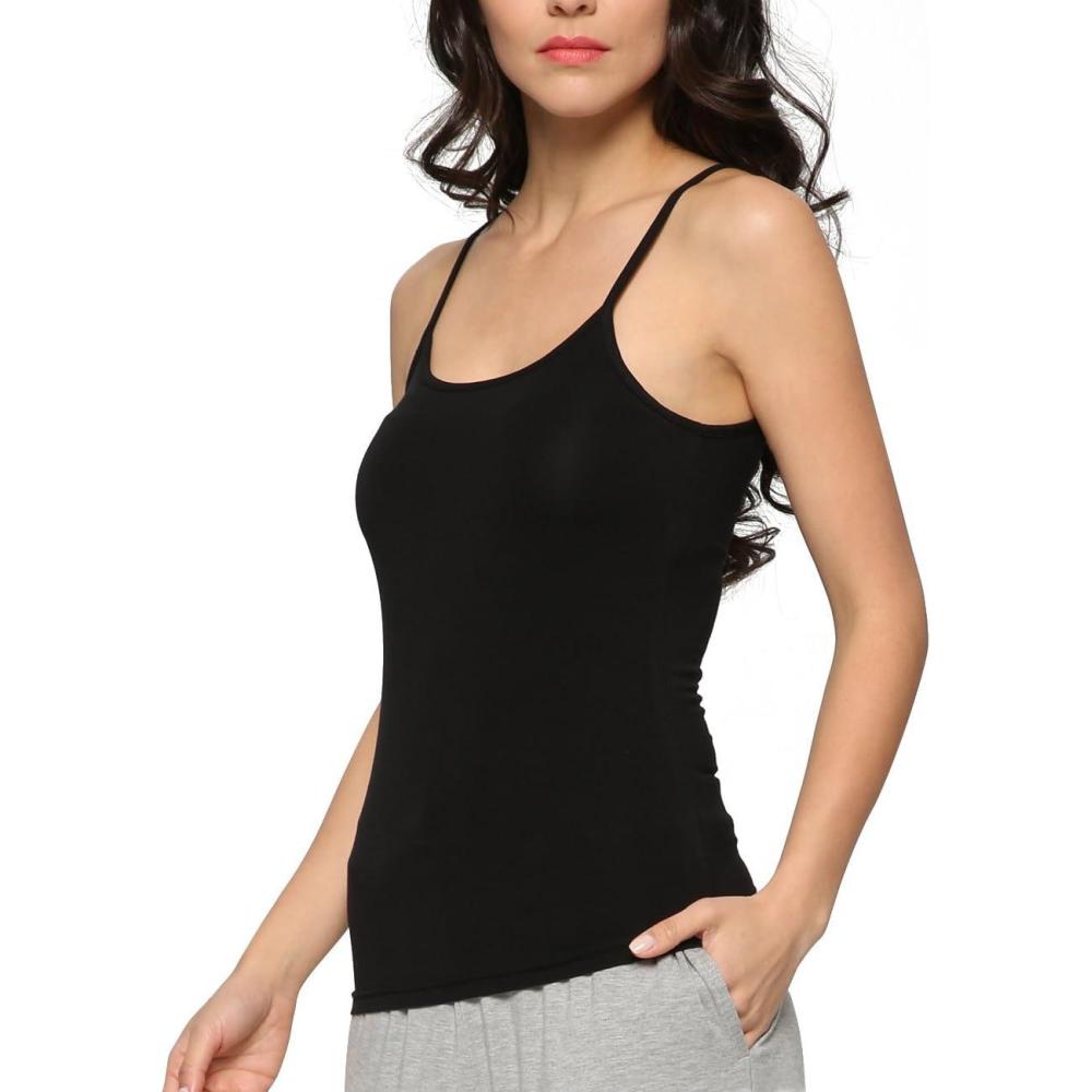 imageGYS Womens Bamboo Viscose Camisole Undershirt Adjustable Spaghetti Strap Layering Tank TopBlack