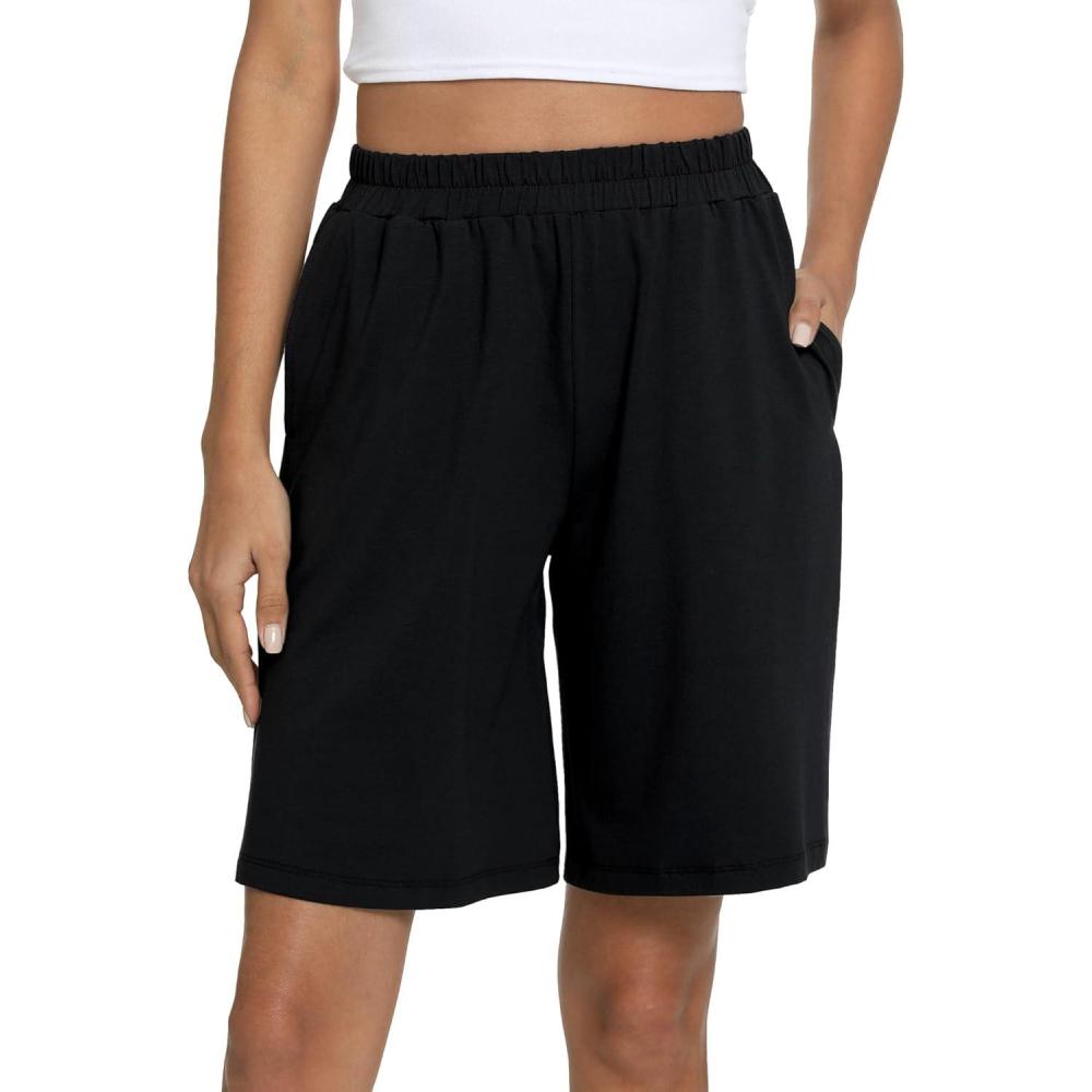 imageGYS Womens Bamboo Viscose Pajama Shorts Super Soft Sleep Shorts with Pockets amp Elastic WaistBlack