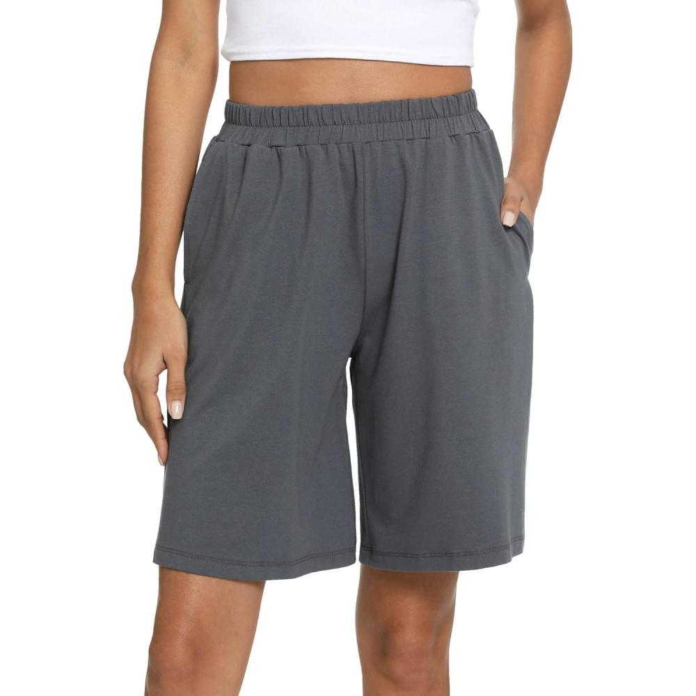 imageGYS Womens Bamboo Viscose Pajama Shorts Super Soft Sleep Shorts with Pockets amp Elastic WaistCarbon Grey