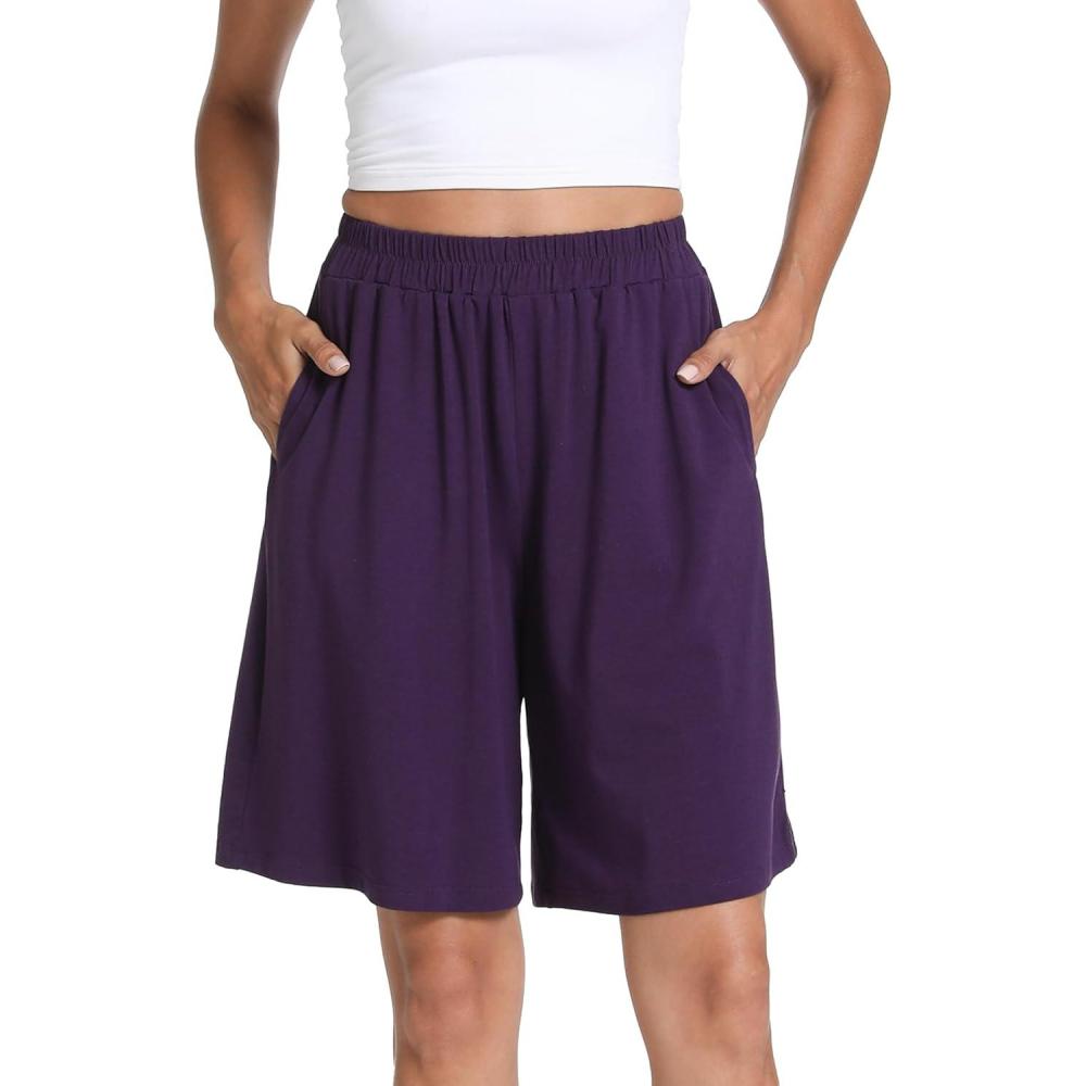 imageGYS Womens Bamboo Viscose Pajama Shorts Super Soft Sleep Shorts with Pockets amp Elastic WaistDeep Purple