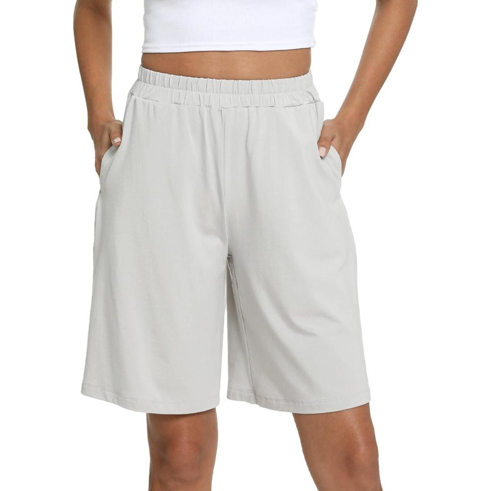 imageGYS Womens Bamboo Viscose Pajama Shorts Super Soft Sleep Shorts with Pockets amp Elastic WaistLight Grey
